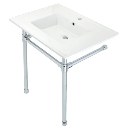 Fauceture Dreyfuss 31" Console Sink W/ SS Leg (Sgl Faucet Hole), White/ Chrome KVPB3122711